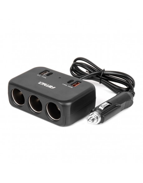 Rozdzielacz gniazda zapalniczki z ładowarką 1x USB-A 1x USB-C QC4.0 12V 24V 120W 80cm