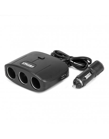 Rozdzielacz gniazda zapalniczki z ładowarką 2x USB-A ON/OFF 12V 24V 100W 70cm