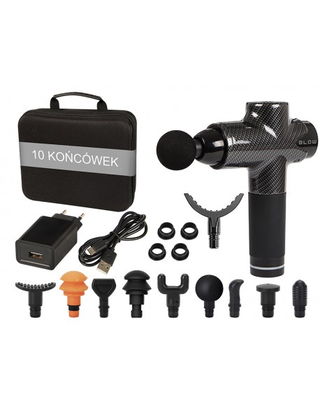 Pistolet do masażu masażer BLOW Wave 5000 + 10 końcówek + walizka