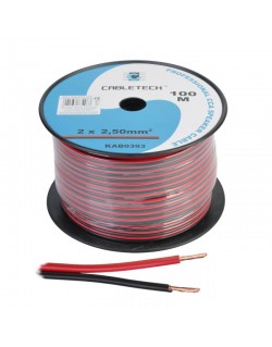 Profesjonalny kabel głośnikowy CCA. Średnica żył: 2 x 2.50mm. Kolor: czarno-czerwony.