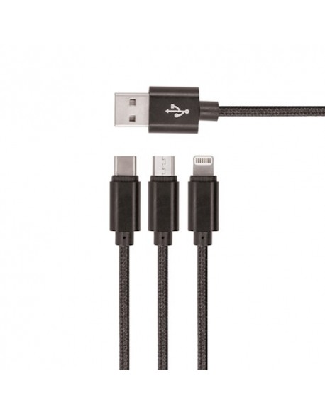 Kabel USB Setty 3w1 nylon czarny