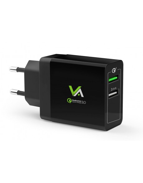 Ładowarka sieciowa USB Quick Charge 3.0 + USB 2.4A czarna VA0007 Vayox