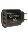 Ładowarka sieciowa Maclean, Qualcomm Quick Charge, QC 3.0 - 3.6-6VV/3A, 6-9V/2A, 9-12V/1.5A, 2 gniazda 5V/2.1A, Czarna, MCE479 B