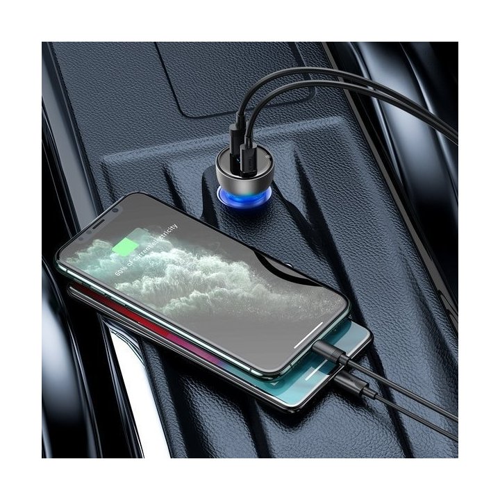 Baseus CCKX-C0G 65W szybka ładowarka samochodowa z gniazdem USB QC3.0 oraz USB-C PD 3.0 PPS