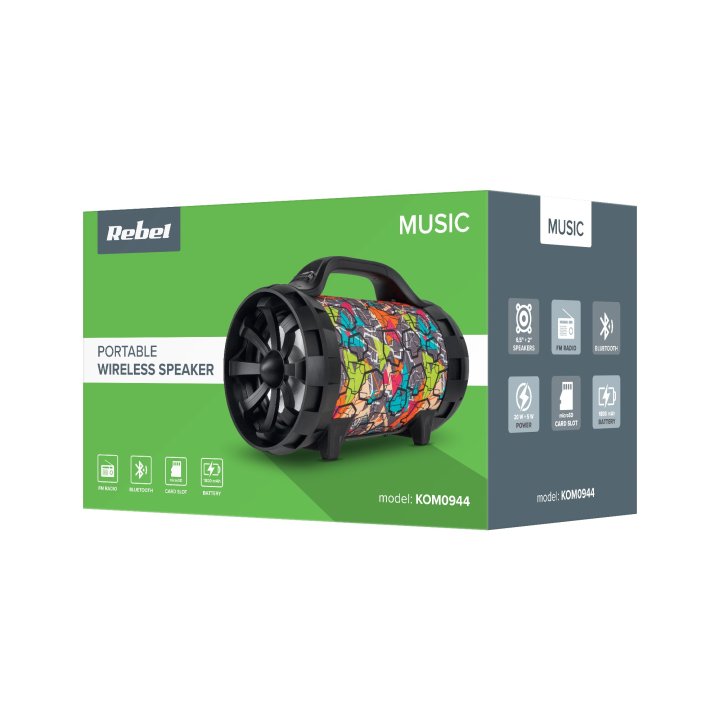 Duży przenośny głośnik bezprzewodowy marki REBEL
