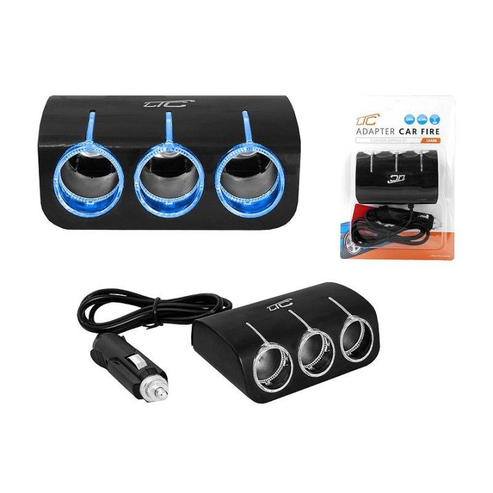Adapter CAR FIRE LED 3 gniazda + kabel, 120W, czarny.