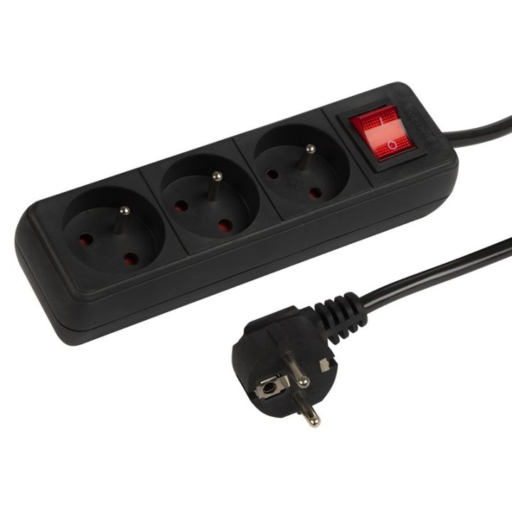 Przedłużacz sieciowy PR-370WSP 3-Gniazda z uziemieniem+wyłącznik 1,5m czarny (3x1,5mm)