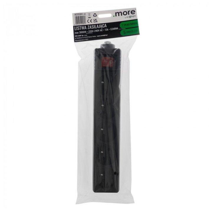 Listwa zasilająca 5 gn z/u z wyłącznikiem CZARNA