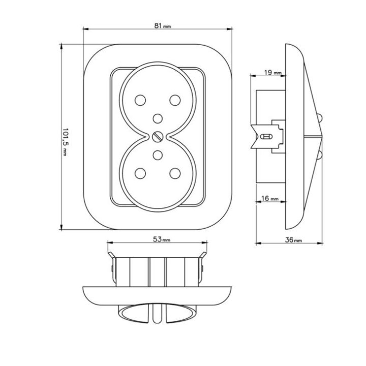 Gniazdo podwójne p/t PT-6F białe z uziemieniem