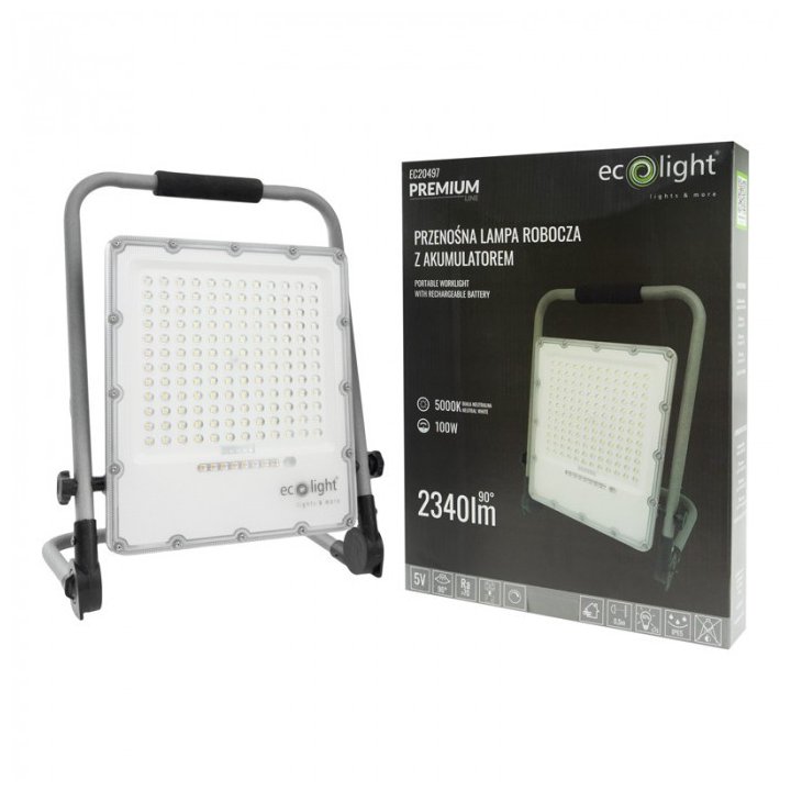 NAŚWIETLACZ ROBOCZY LED Z AKUMULATOREM 100W 5000K