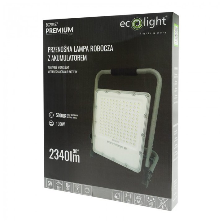 NAŚWIETLACZ ROBOCZY LED Z AKUMULATOREM 100W 5000K