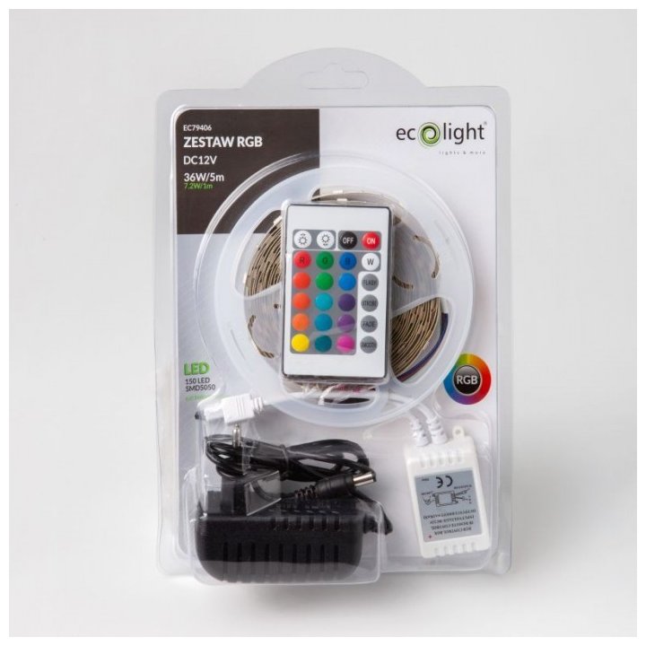 TAŚMA LED ZESTAW 7.2W/m 60LED/m RGB IP20 /5m/