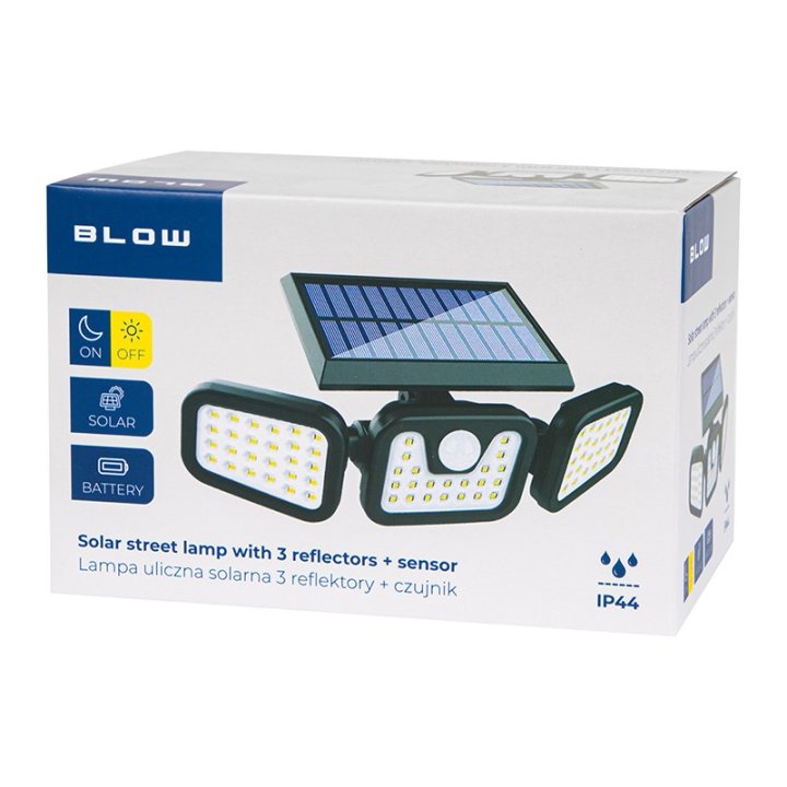Lampa uliczna solarna 3 reflektory + czujnik