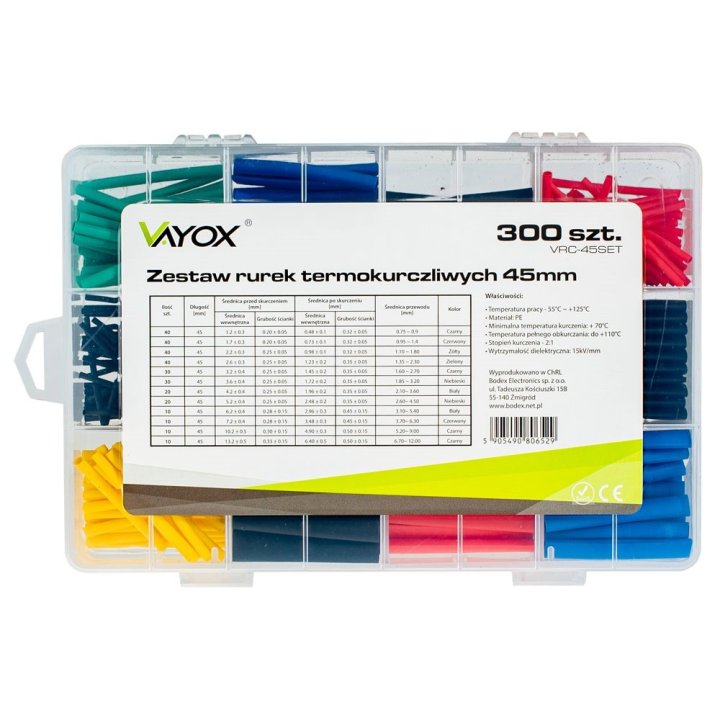 Rurki termokurczliwe 300 szt. 45mm 1-13mm VRC-45SET Vayox