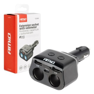 Rozdzielacz rozgałęźnik gniazda zapalniczki 2x USB 1x USB-C 12V 24V + woltomierz