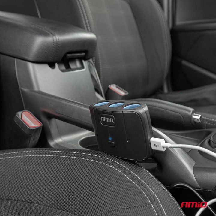 Rozdzielacz gniazda zapalniczki z ładowarką 2x USB-A ON/OFF 12V 24V 100W 70cm