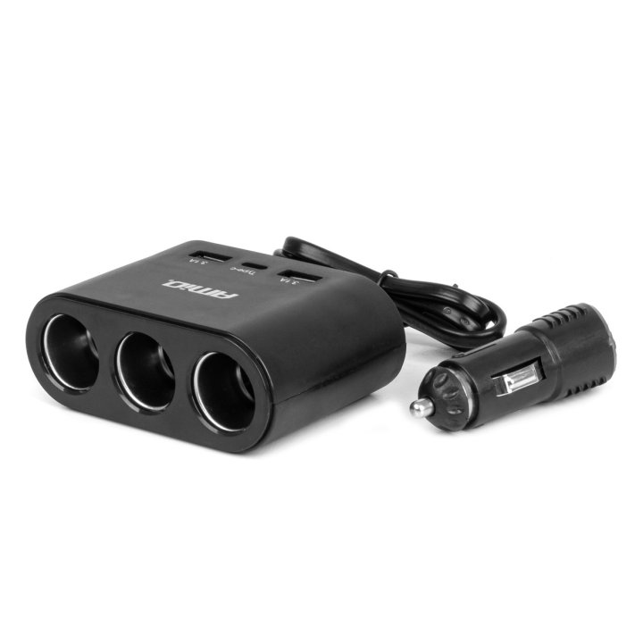 Rozdzielacz gniazda zapalniczki z ładowarką 2x USB-A 1x USB-C 12V 24V 120W 70cm