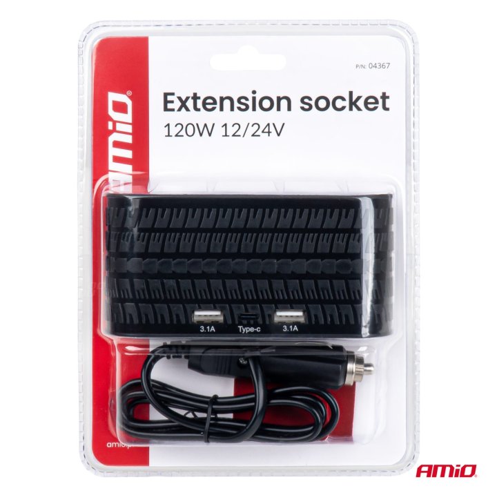 Rozdzielacz gniazda zapalniczki z ładowarką 2x USB-A 1x USB-C 12V 24V 120W 80cm