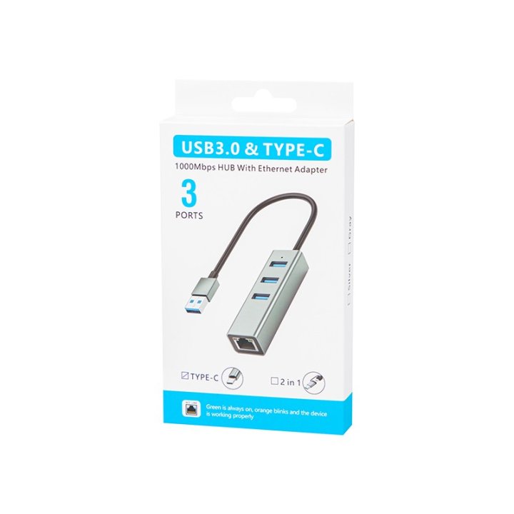 Karta sieciowa USB-C RJ45+3xUSB kabel K-06