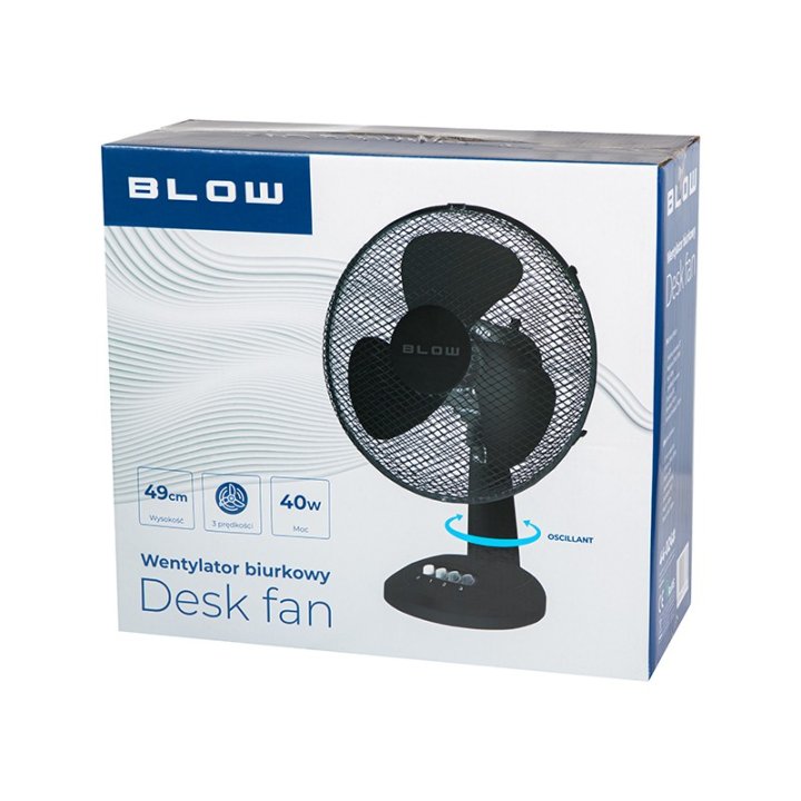MOCNY WENTYLATOR CICHY WIATRAK BIURKOWY OBROTOWY 3 TRYBY OSCYLACJA 40W 30CM