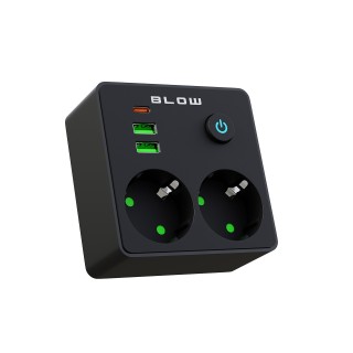 Rozgałęźnik R-20 PR 2-GNIAZDA + 2USB + USB-C czarny