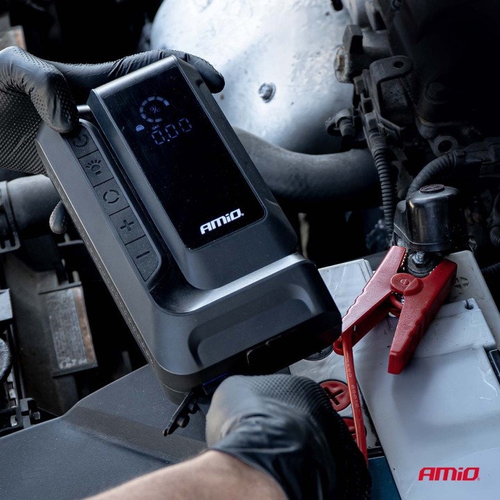 Urządzenie rozruchowe 4w1 booster powerbank kompresor latarka LED 12V 12Ah 1600A AMIO-04677