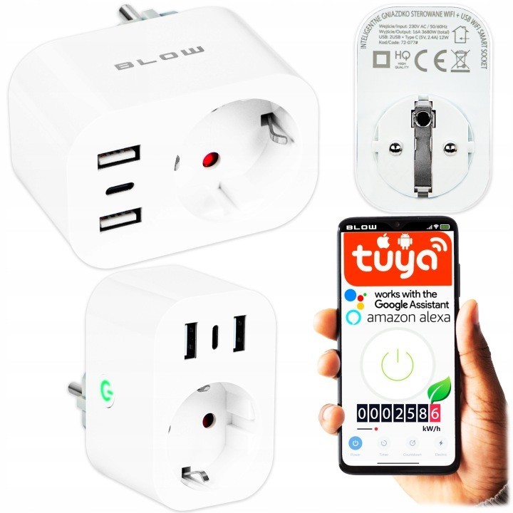 Inteligentne gniazdko sterowane WiFi TUYA 2x USB+