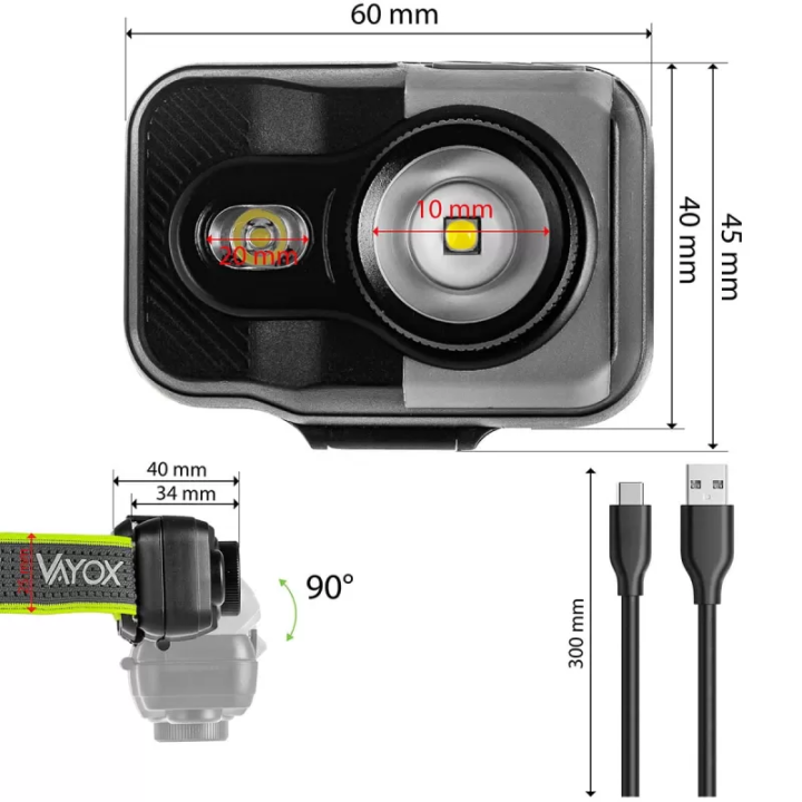 Latarka czołowa akumulatorowa ZOOM CREE + SMD 750lm VA0196 Vayox
