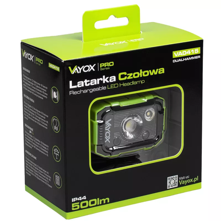 Latarka czołowa akumulatorowa DUAL HAMMER 500lm Pro Series VA0415 VAYOX