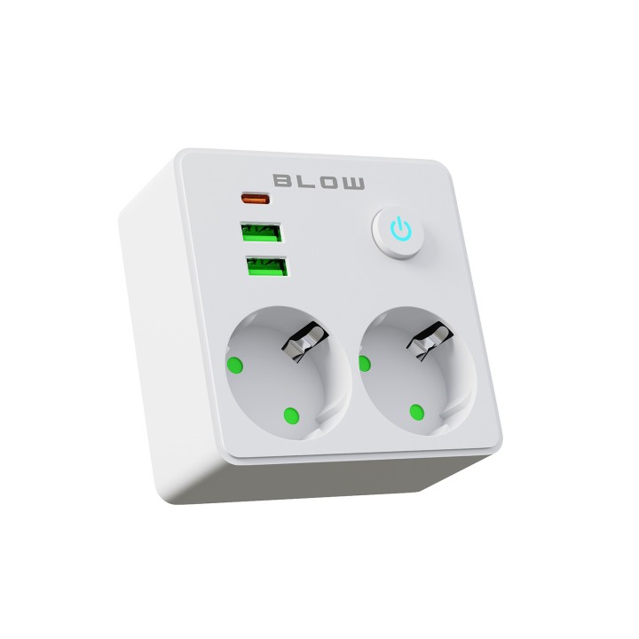 Rozgałęźnik R-20 PR 2-GNIAZDA + 2USB + USB-C białe