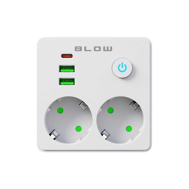 Rozgałęźnik R-20 PR 2-GNIAZDA + 2USB + USB-C białe