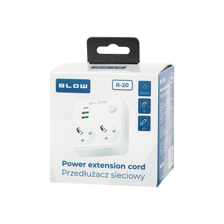 Rozgałęźnik R-20 PR 2-GNIAZDA + 2USB + USB-C białe