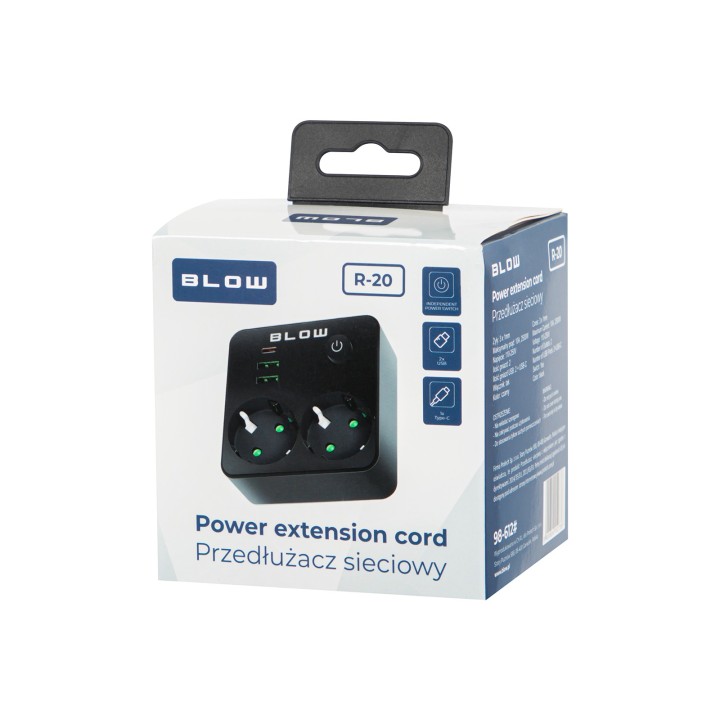 Rozgałęźnik R-20 PR 2-GNIAZDA + 2USB + USB-C czarny