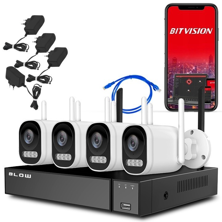 ZESTAW KAMER WIFI 5MPx MONITORING DOMU FIRMY IP66 BLOW z dyskiem 1TB