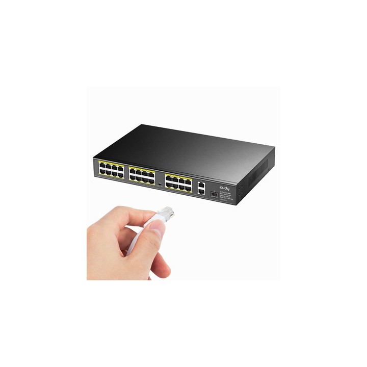 Switch 24x PoE 2x Uplink 300W do kamer IP 250m VLAN SFP FS1026PS1