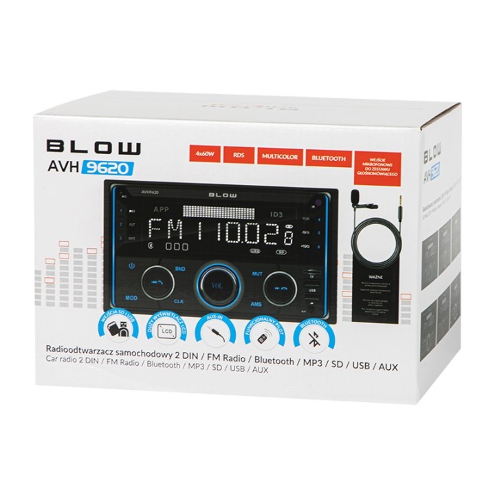 Radio BLOW AVH-9620 2DIN RDS RGB MP3/USB/micro SD/BLUETOOTH
