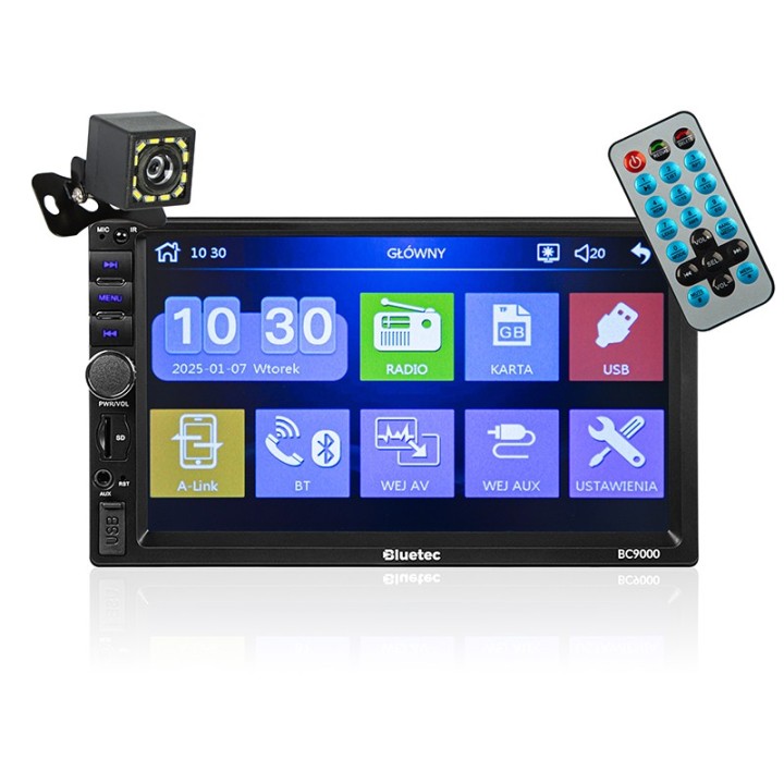 Radio BLUETEC BC9000 2DIN 7" + kamera cofania