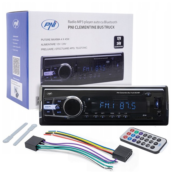 PNI Clementine 8524BT radio samochodowe FM, MP3, bluetooth, pilot - zasilanie 12/24V