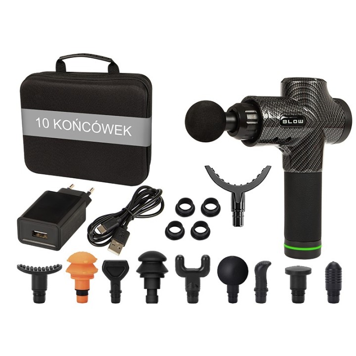 Pistolet do masażu masażer BLOW Wave 4000 + 10 końcówek + walizka