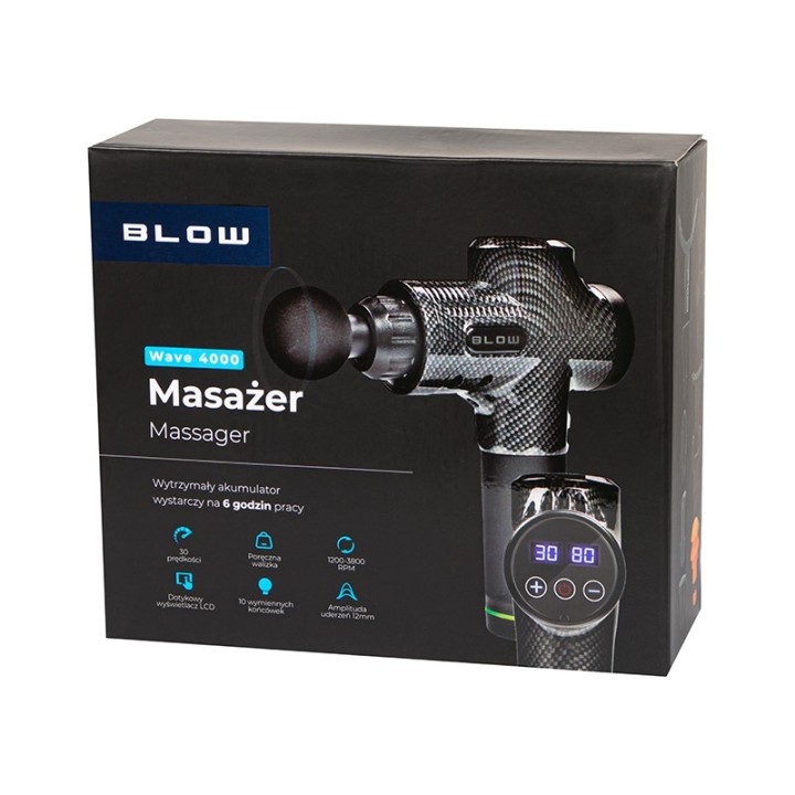 Pistolet do masażu masażer BLOW Wave 4000 + 10 końcówek + walizka