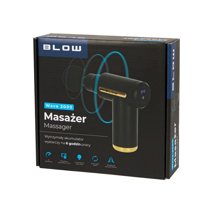 Pistolet do masażu masażer BLOW Wave 3000 + 4 końcówki