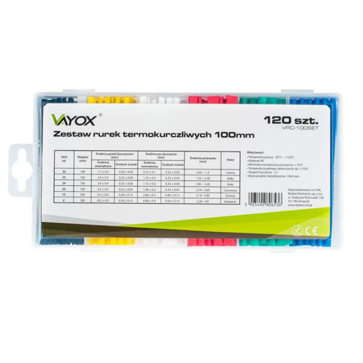 Rurki termokurczliwe 120 szt. 100mm 1,5-10mm VRC-100SET Vayox