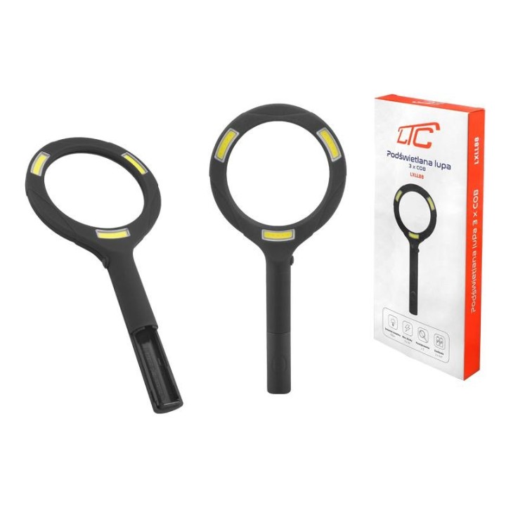 Podświetlana lupa LTC 3xCOB 3W, 2*AA.