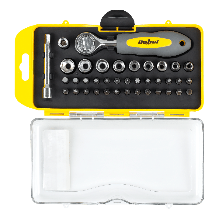 Zestaw 38 bitów i nasadek z kluczem grzechotkowym