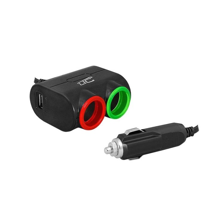 LTC Adapter CAR FIRE 2gn/USB 1,2A/120W, 12-24V, czarny.