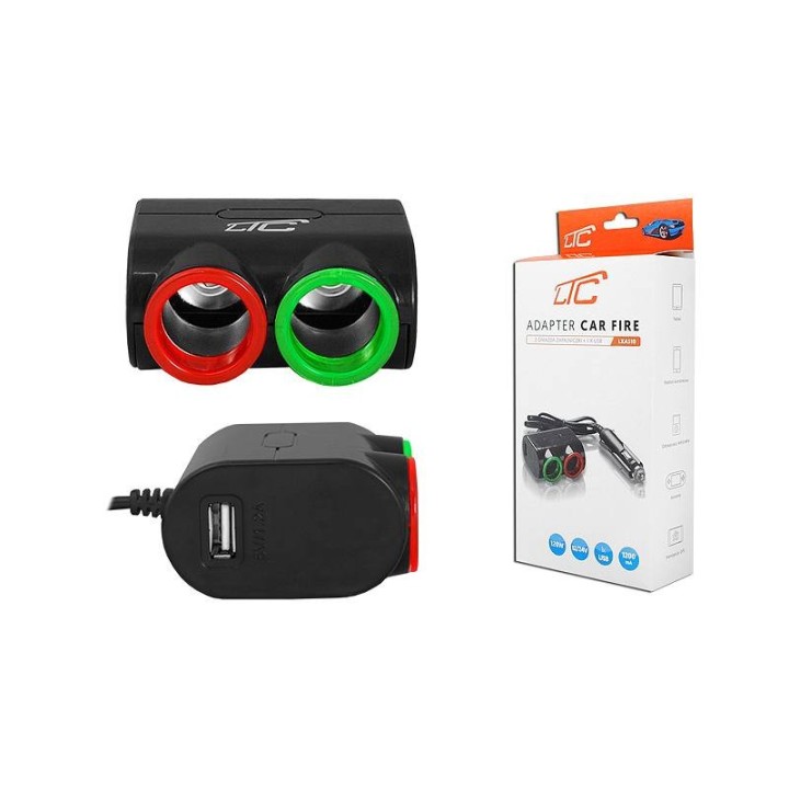 LTC Adapter CAR FIRE 2gn/USB 1,2A/120W, 12-24V, czarny.