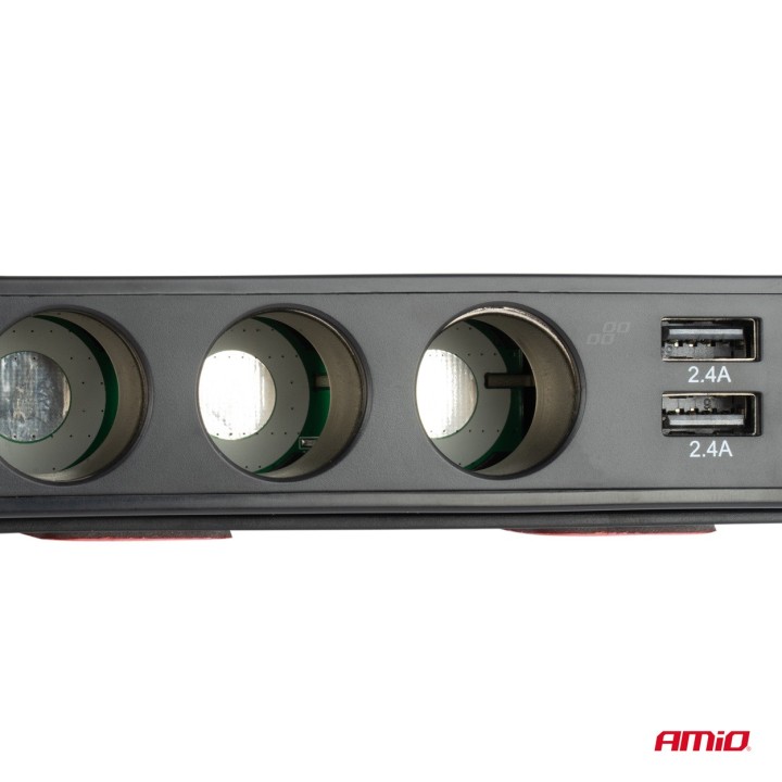 Rozdzielacz rozgałęźnik trójnik zapalniczki + woltomierz ładowarka USB USB-C 12V 24V AMIO-03781