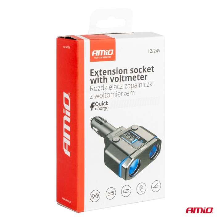 Rozdzielacz rozgałęźnik gniazda zapalniczki PD30W PD20W QC3.0 12V 24V + woltomierz