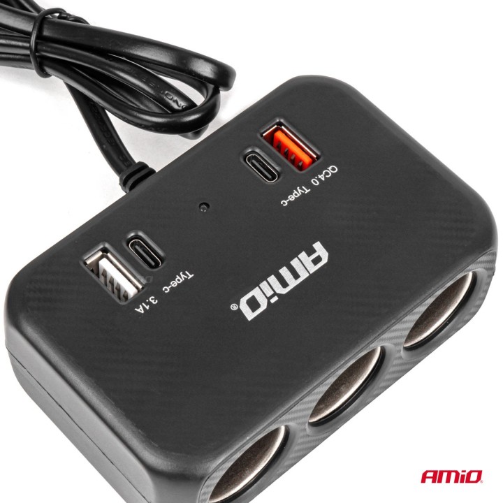 Rozdzielacz gniazda zapalniczki z ładowarką 1x USB-A 1x USB-C QC4.0 12V 24V 120W 80cm