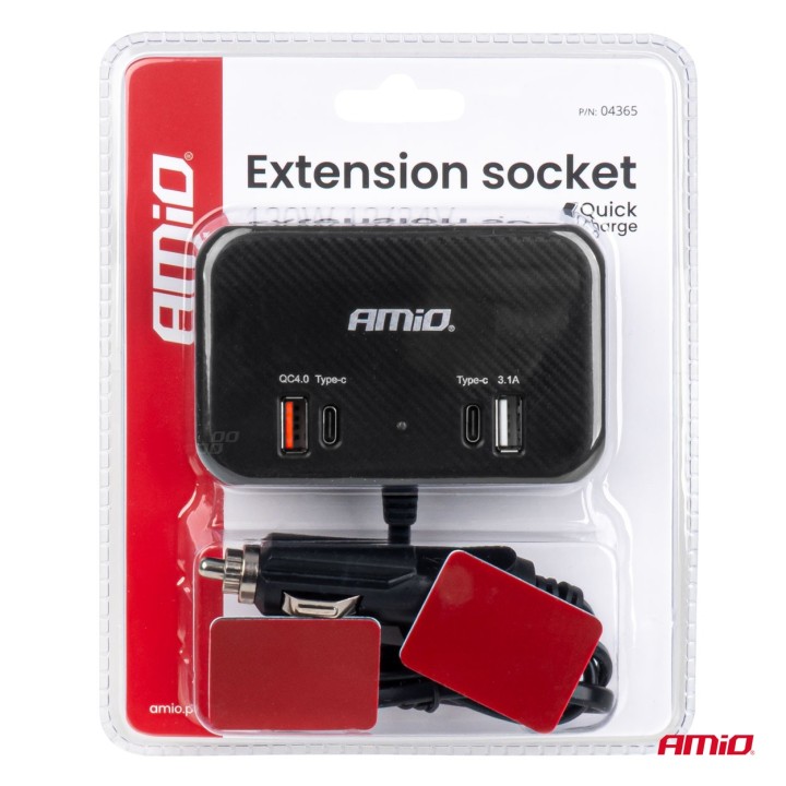 Rozdzielacz gniazda zapalniczki z ładowarką 1x USB-A 1x USB-C QC4.0 12V 24V 120W 80cm